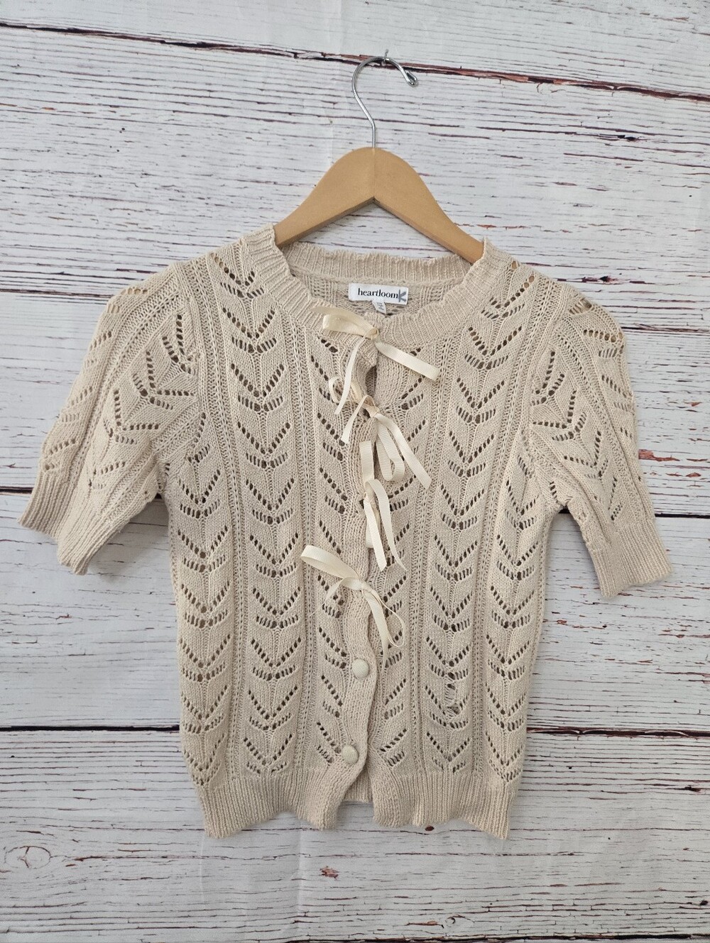 Heartloom Cream Knit Tie Front Cardigan Sweater XS